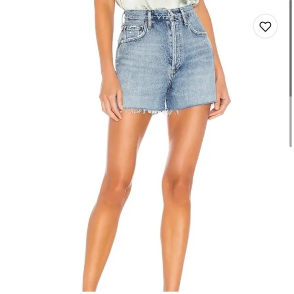 • Agolde • Women’s High Rise Jean Shorts Cut Off  BlueButton Fly  30
