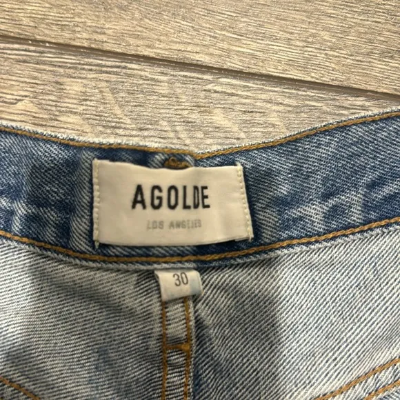 • Agolde • Women’s High Rise Jean Shorts Cut Off  BlueButton Fly  30