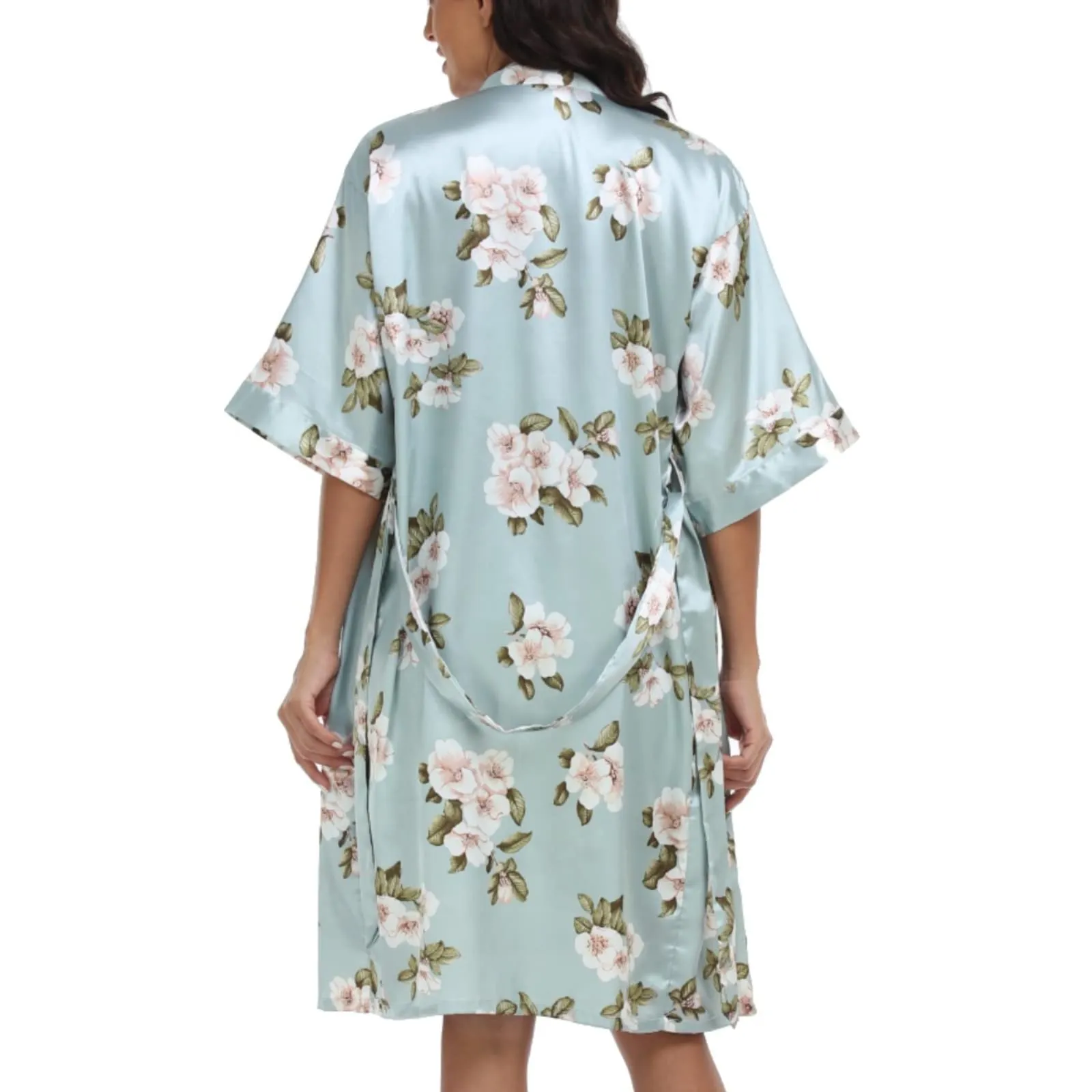 1stmall Women's Satin Robe Sets 2 Piece Nightgown Silk Pajama Sexy Floral Lingerie Lace Cami Sleepwear Night Robes
