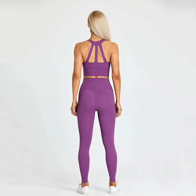 2-Piece Yoga Set for Women - Strappy Sports Bras and High Waist Leggings