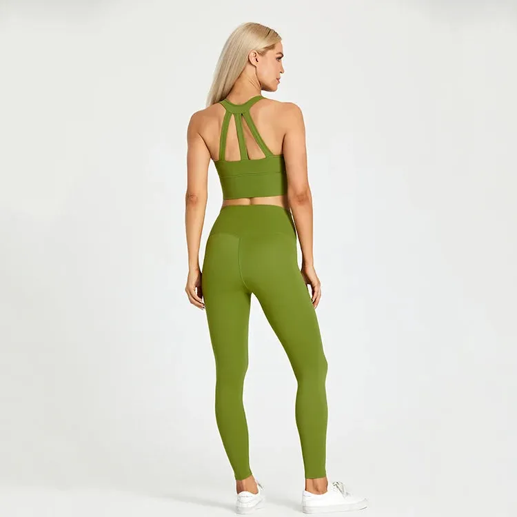2-Piece Yoga Set for Women - Strappy Sports Bras and High Waist Leggings