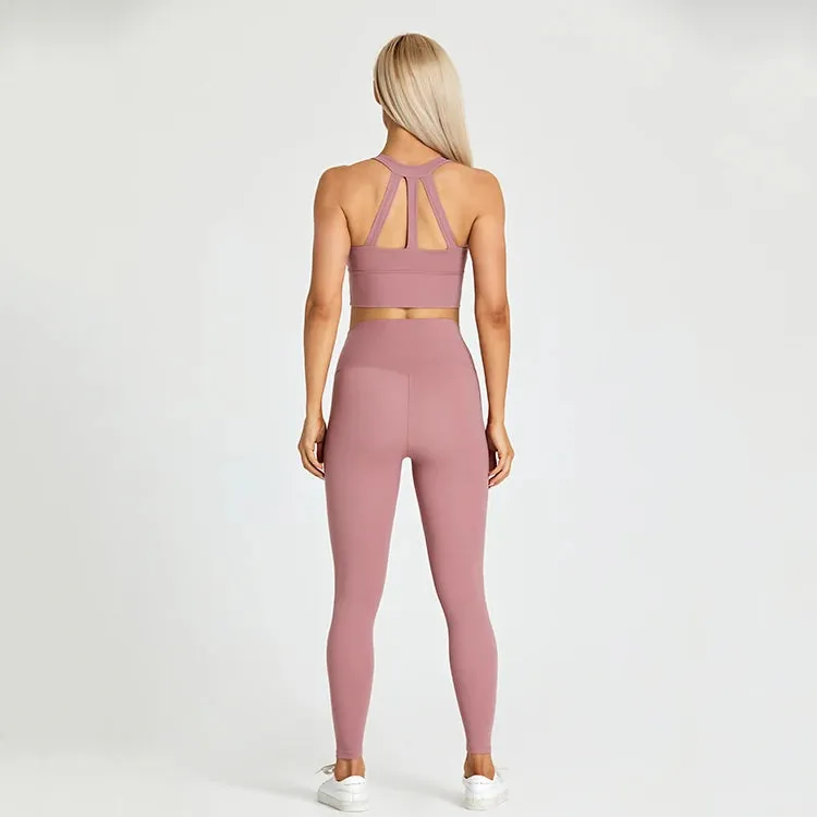 2-Piece Yoga Set for Women - Strappy Sports Bras and High Waist Leggings