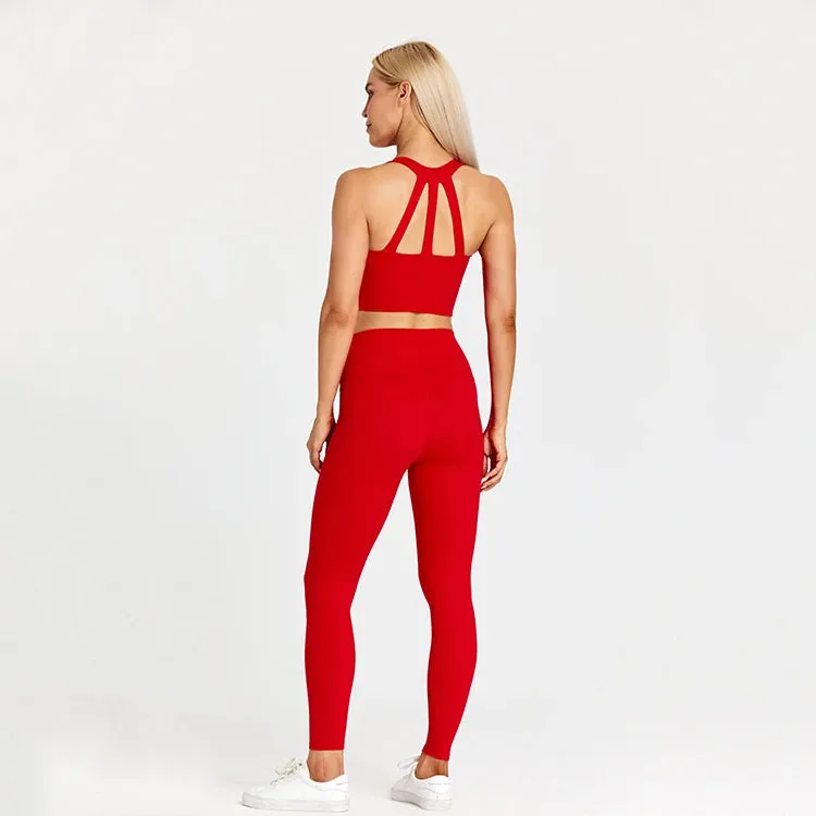 2-Piece Yoga Set for Women - Strappy Sports Bras and High Waist Leggings