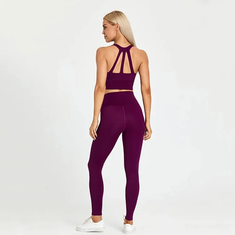 2-Piece Yoga Set for Women - Strappy Sports Bras and High Waist Leggings