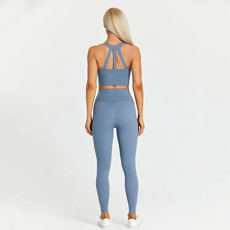 2-Piece Yoga Set for Women - Strappy Sports Bras and High Waist Leggings