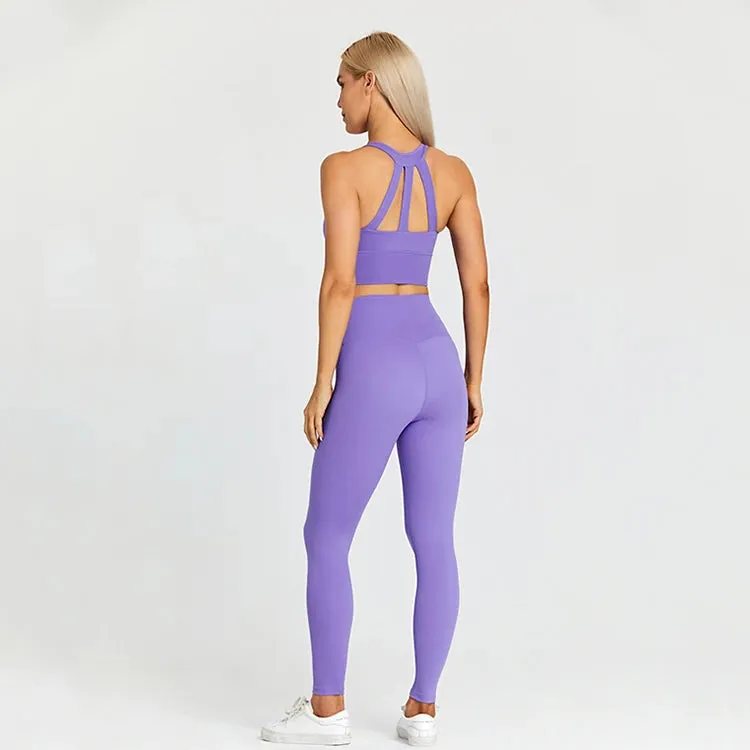 2-Piece Yoga Set for Women - Strappy Sports Bras and High Waist Leggings