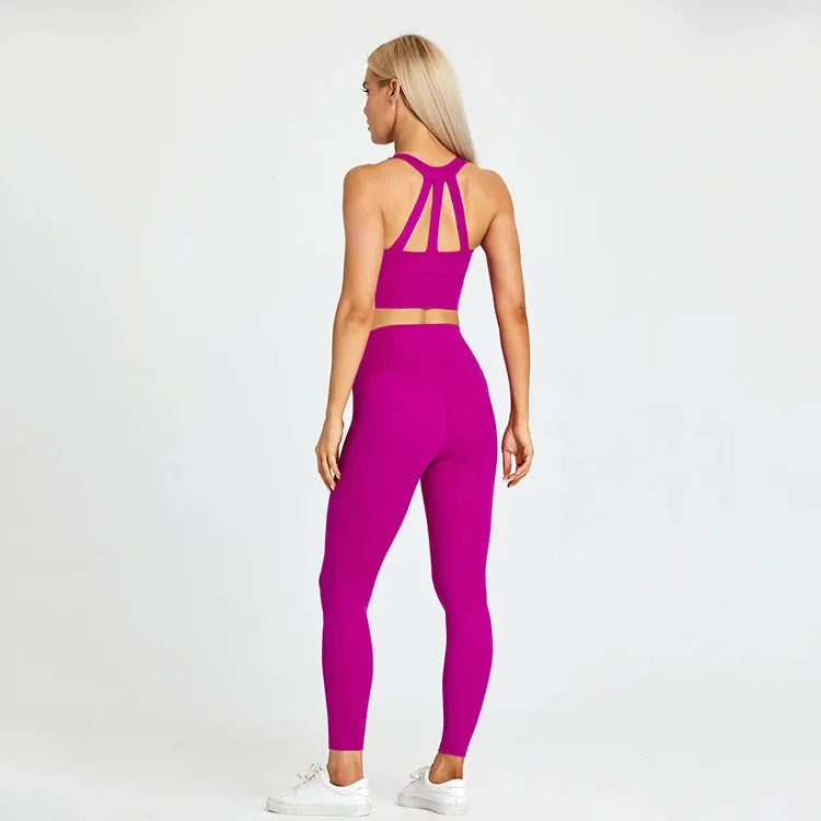 2-Piece Yoga Set for Women - Strappy Sports Bras and High Waist Leggings