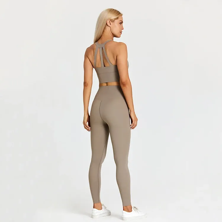 2-Piece Yoga Set for Women - Strappy Sports Bras and High Waist Leggings