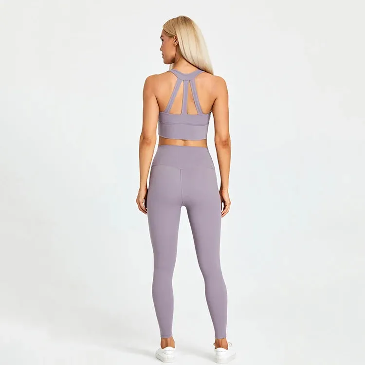 2-Piece Yoga Set for Women - Strappy Sports Bras and High Waist Leggings