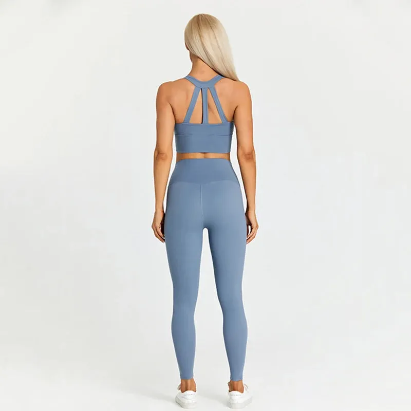 2-Piece Yoga Set for Women - Strappy Sports Bras and High Waist Leggings