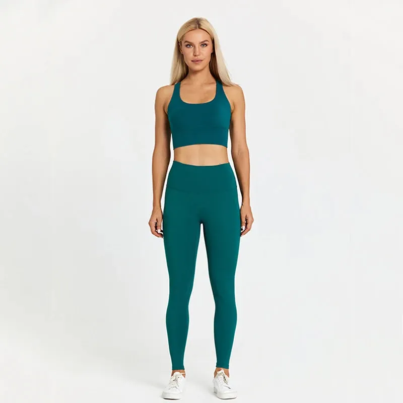 2-Piece Yoga Set for Women - Strappy Sports Bras and High Waist Leggings
