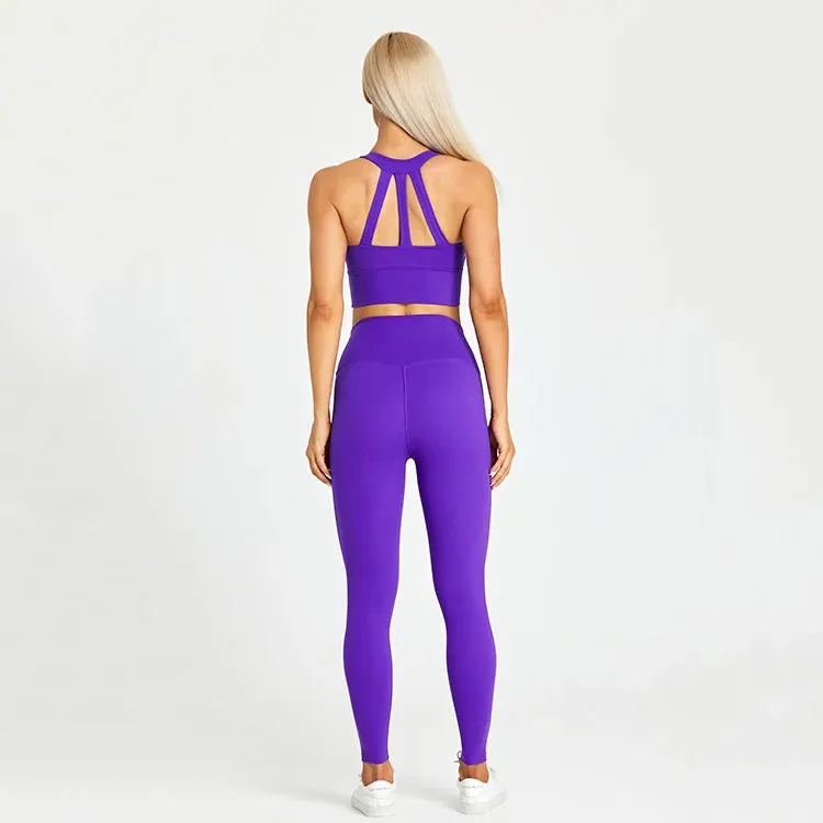 2-Piece Yoga Set for Women - Strappy Sports Bras and High Waist Leggings