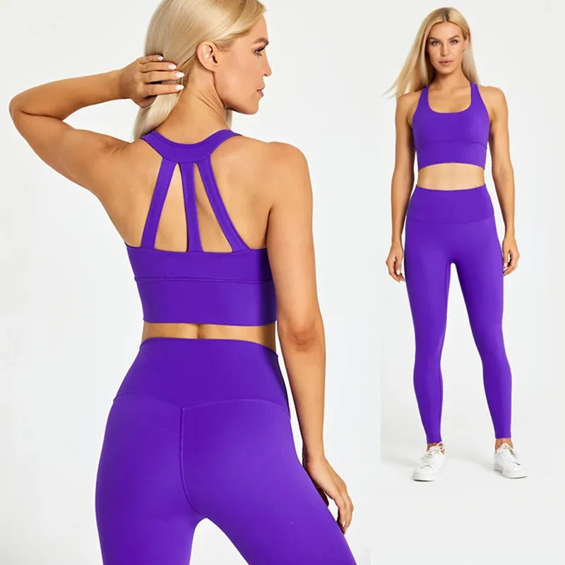 2-Piece Yoga Set for Women - Strappy Sports Bras and High Waist Leggings