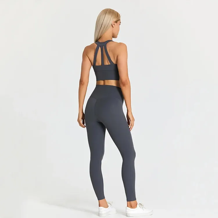 2-Piece Yoga Set for Women - Strappy Sports Bras and High Waist Leggings