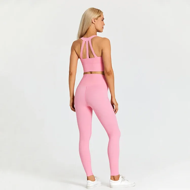 2-Piece Yoga Set for Women - Strappy Sports Bras and High Waist Leggings