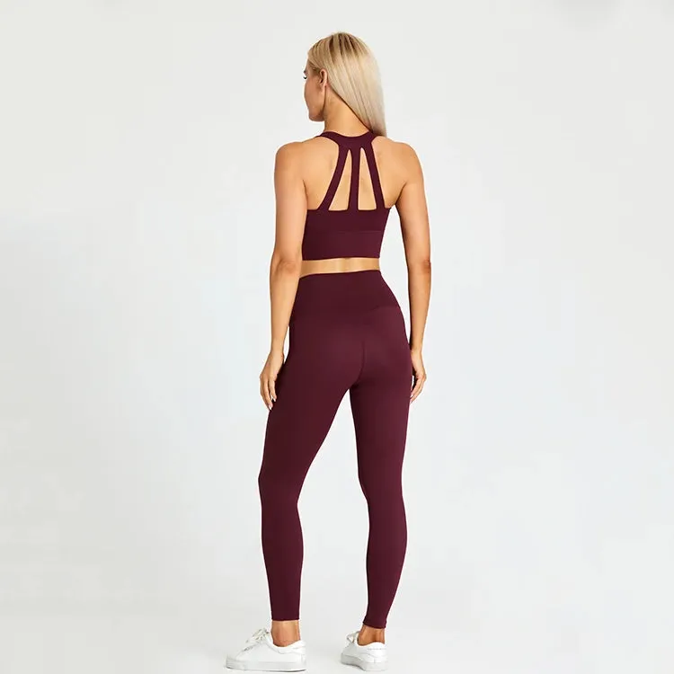 2-Piece Yoga Set for Women - Strappy Sports Bras and High Waist Leggings