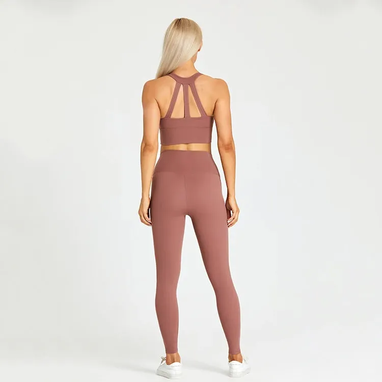 2-Piece Yoga Set for Women - Strappy Sports Bras and High Waist Leggings