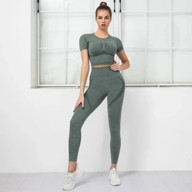 2PCS Seamless Yoga Set for Women - High Waist Running Leggings   Sports Bra