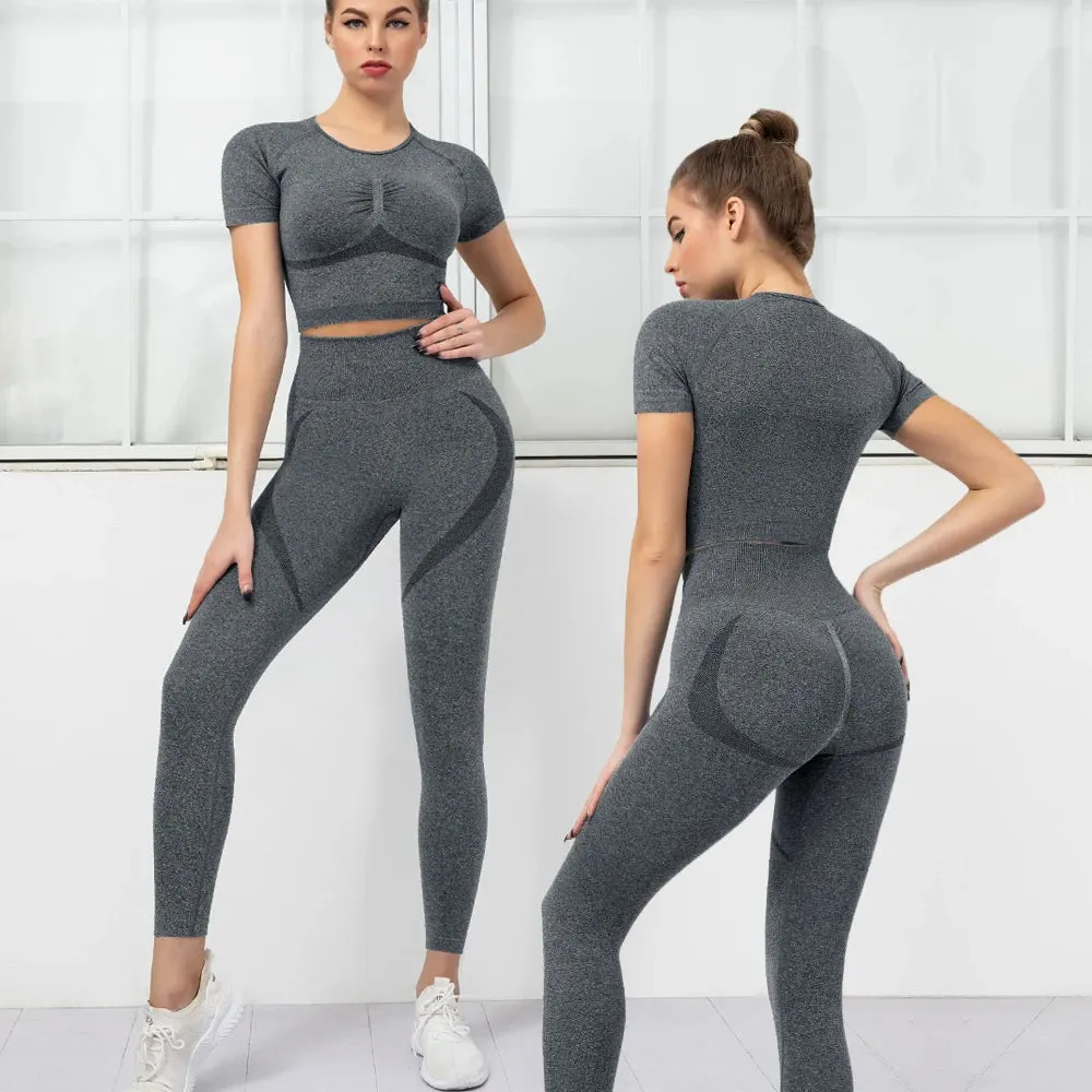 2PCS Seamless Yoga Set for Women - High Waist Running Leggings   Sports Bra