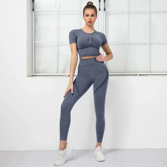 2PCS Seamless Yoga Set for Women - High Waist Running Leggings   Sports Bra