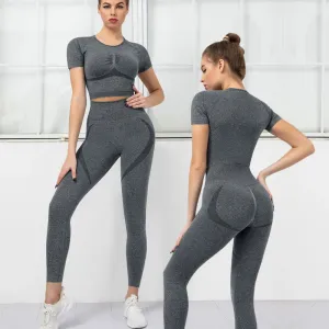 2PCS Seamless Yoga Set for Women - High Waist Running Leggings   Sports Bra