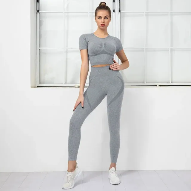 2PCS Seamless Yoga Set for Women - High Waist Running Leggings   Sports Bra