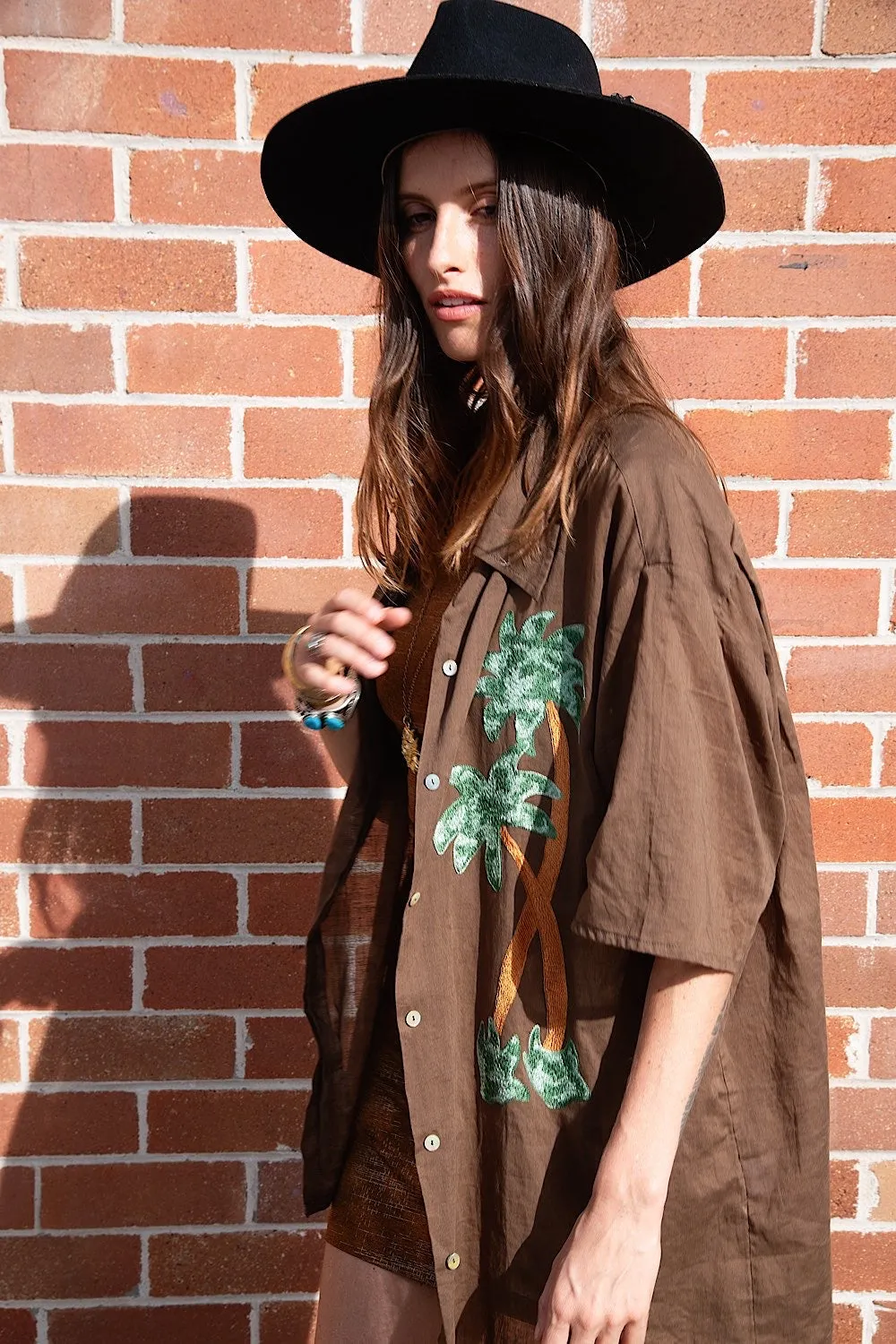 Above The Clouds Cotton Palm Embroidered Shirt