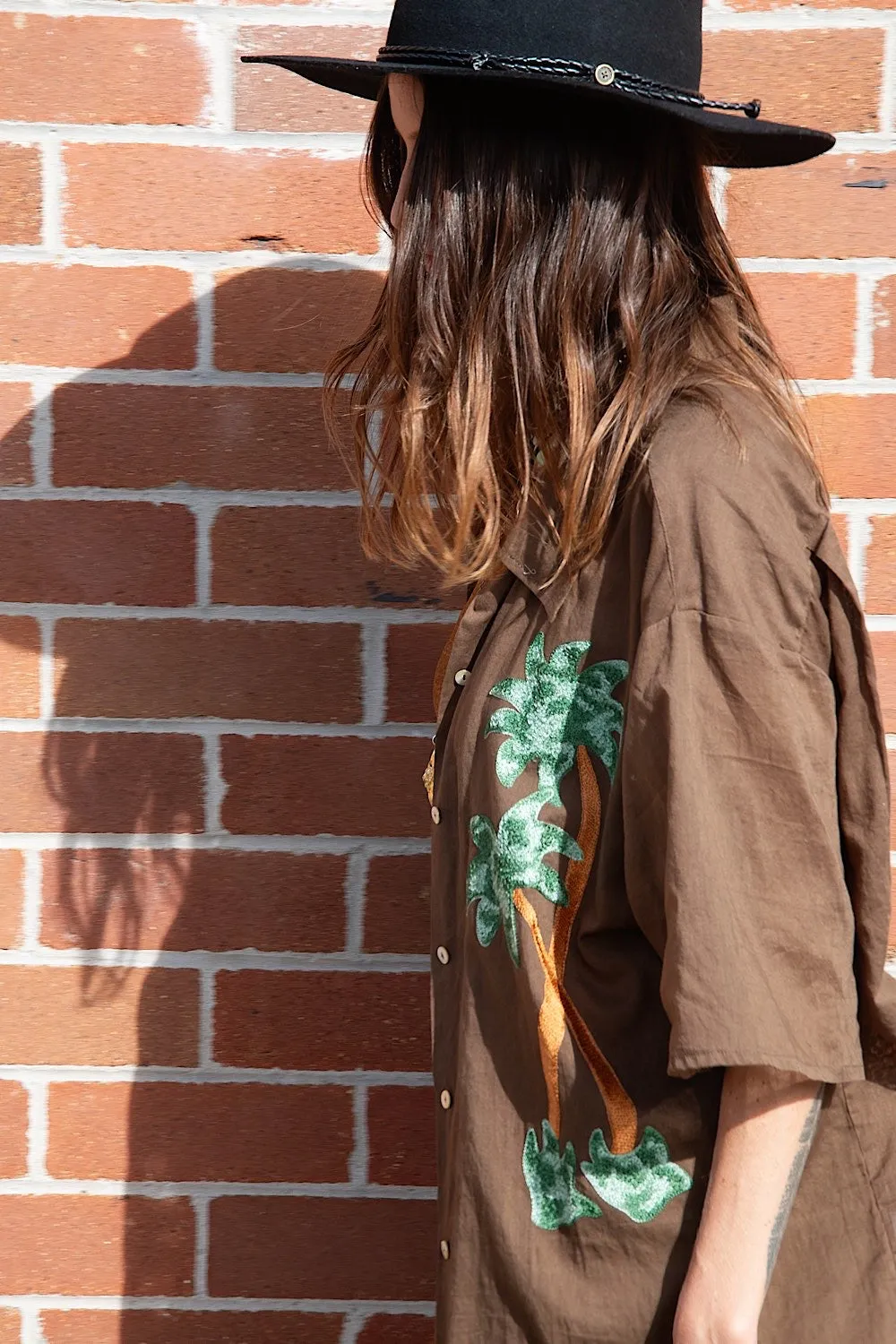 Above The Clouds Cotton Palm Embroidered Shirt