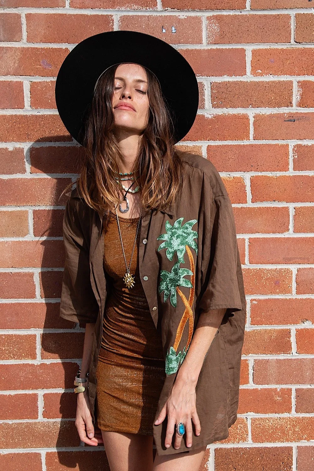 Above The Clouds Cotton Palm Embroidered Shirt