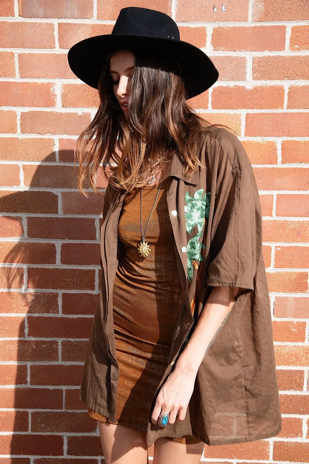 Above The Clouds Cotton Palm Embroidered Shirt