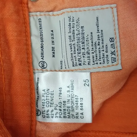 AG Adriano Goldschmied Mary Jane Low Rise Cut-Off Orange Shorts 25