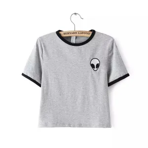 Alien UFO Printed Short Top Shirt Tee Fashion Women T-shirt Tumblr Tops Female kawaii Funny