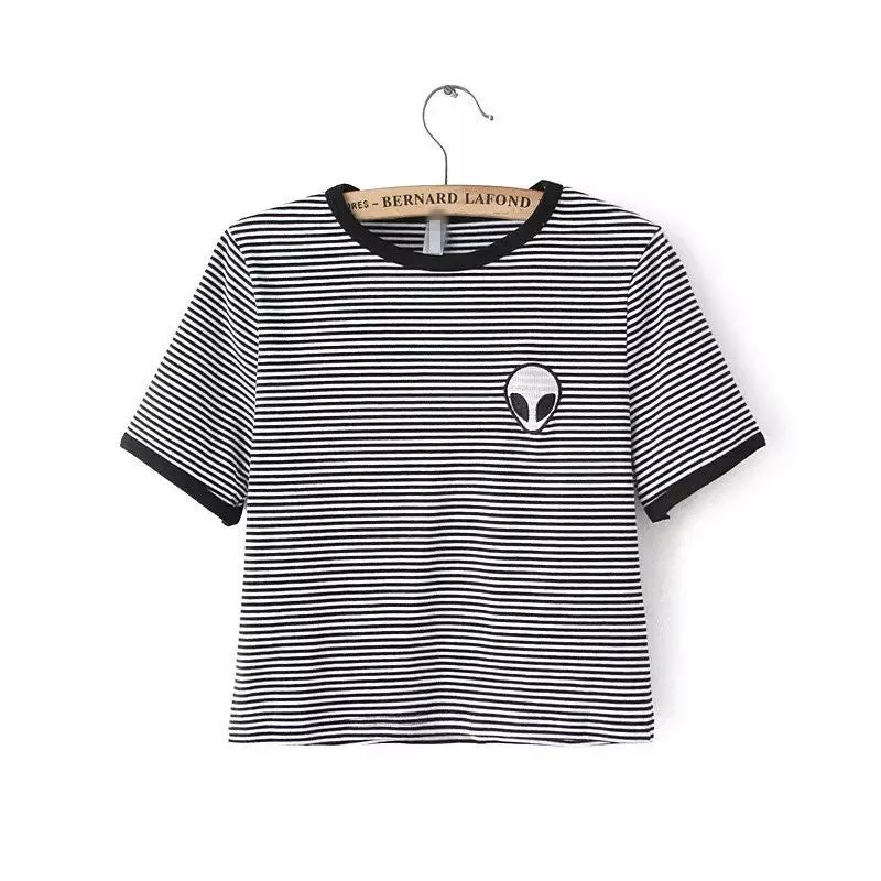 Alien UFO Printed Short Top Shirt Tee Fashion Women T-shirt Tumblr Tops Female kawaii Funny