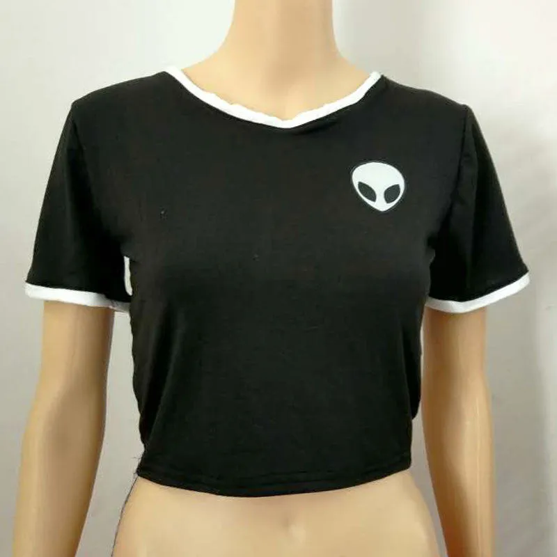 Alien UFO Printed Short Top Shirt Tee Fashion Women T-shirt Tumblr Tops Female kawaii Funny