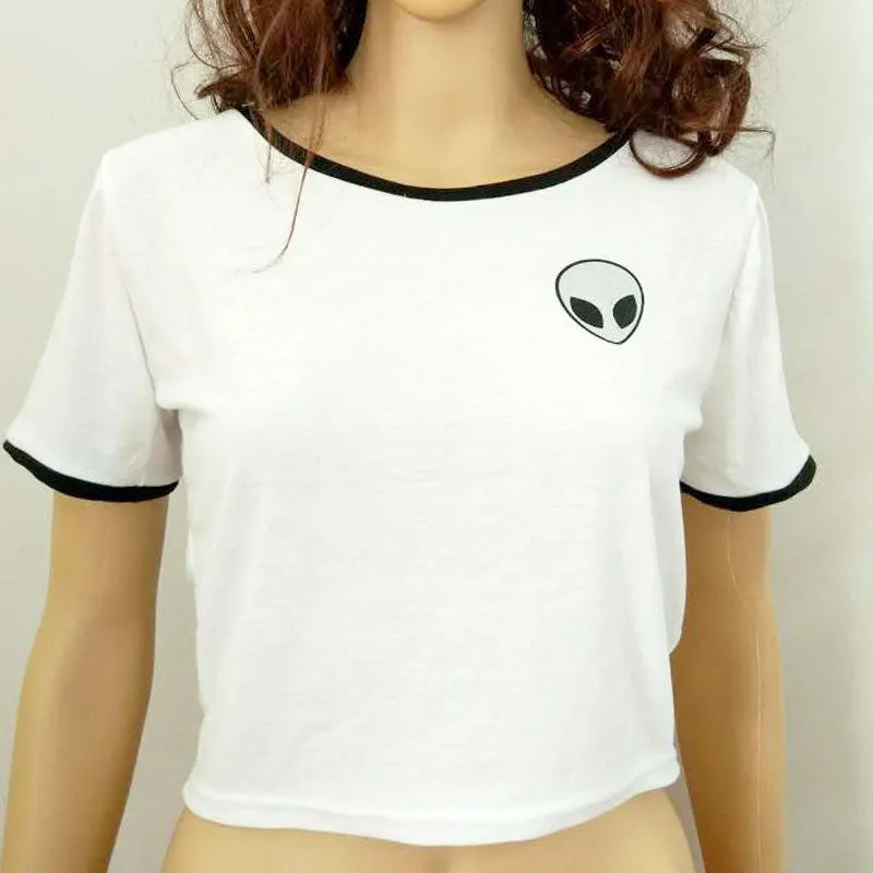 Alien UFO Printed Short Top Shirt Tee Fashion Women T-shirt Tumblr Tops Female kawaii Funny