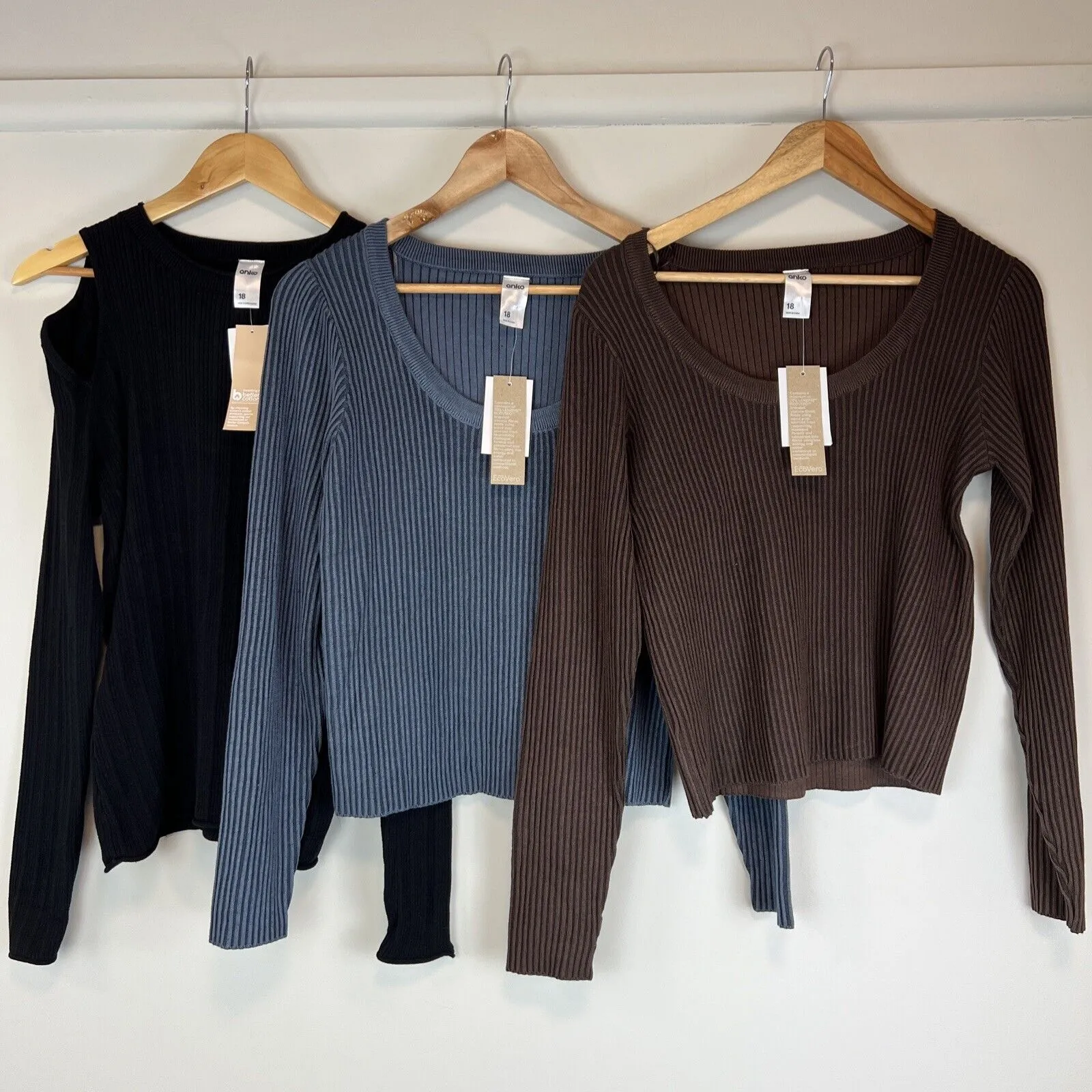 Anko Womens Ribbed Stretch long Sleeve Tops Shirts Size 18 (New - 3 Shirts)