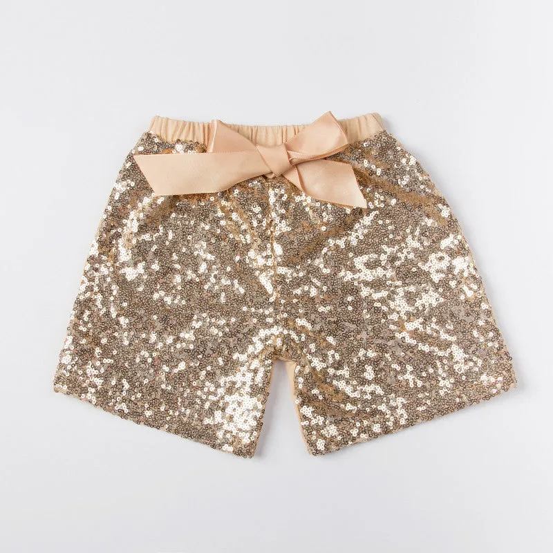 Baby Girls Shorts Golden Sequin Shorts With Bow Summer Children Girls Shiny Short Pants
