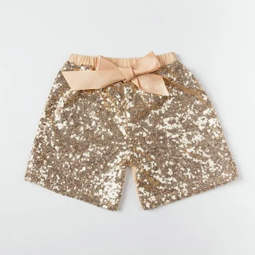 Baby Girls Shorts Golden Sequin Shorts With Bow Summer Children Girls Shiny Short Pants