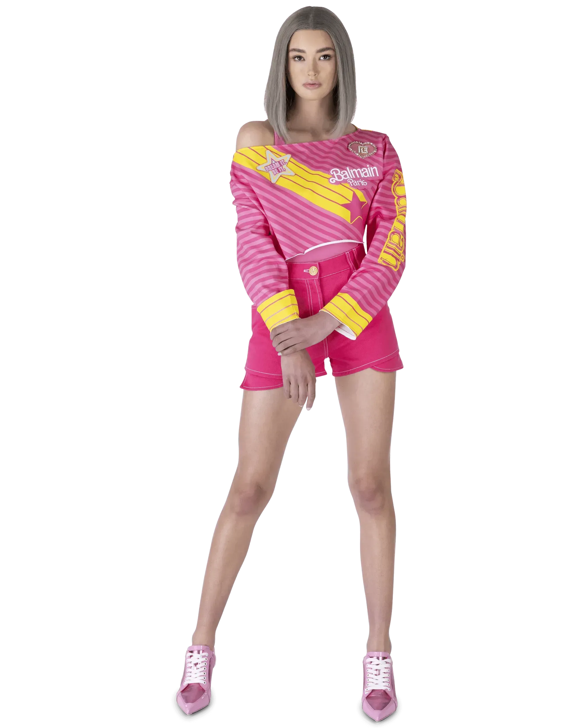 Balmain X Barbie High Waisted Denim Shorts