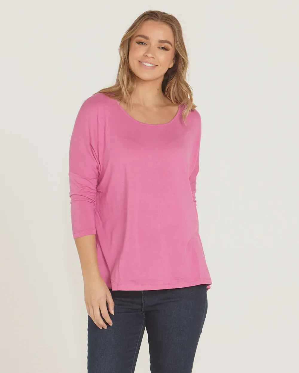 Betty Basics Milan 3/4 Sleeve Top - Winter Pink