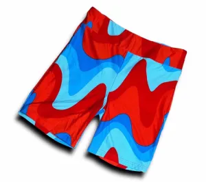 Biker Shorts - Red Blue Retro Marble