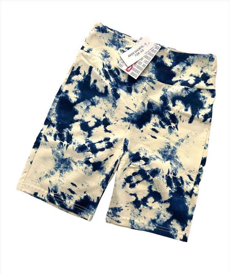 Biker Shorts - White Blue Tie Dye