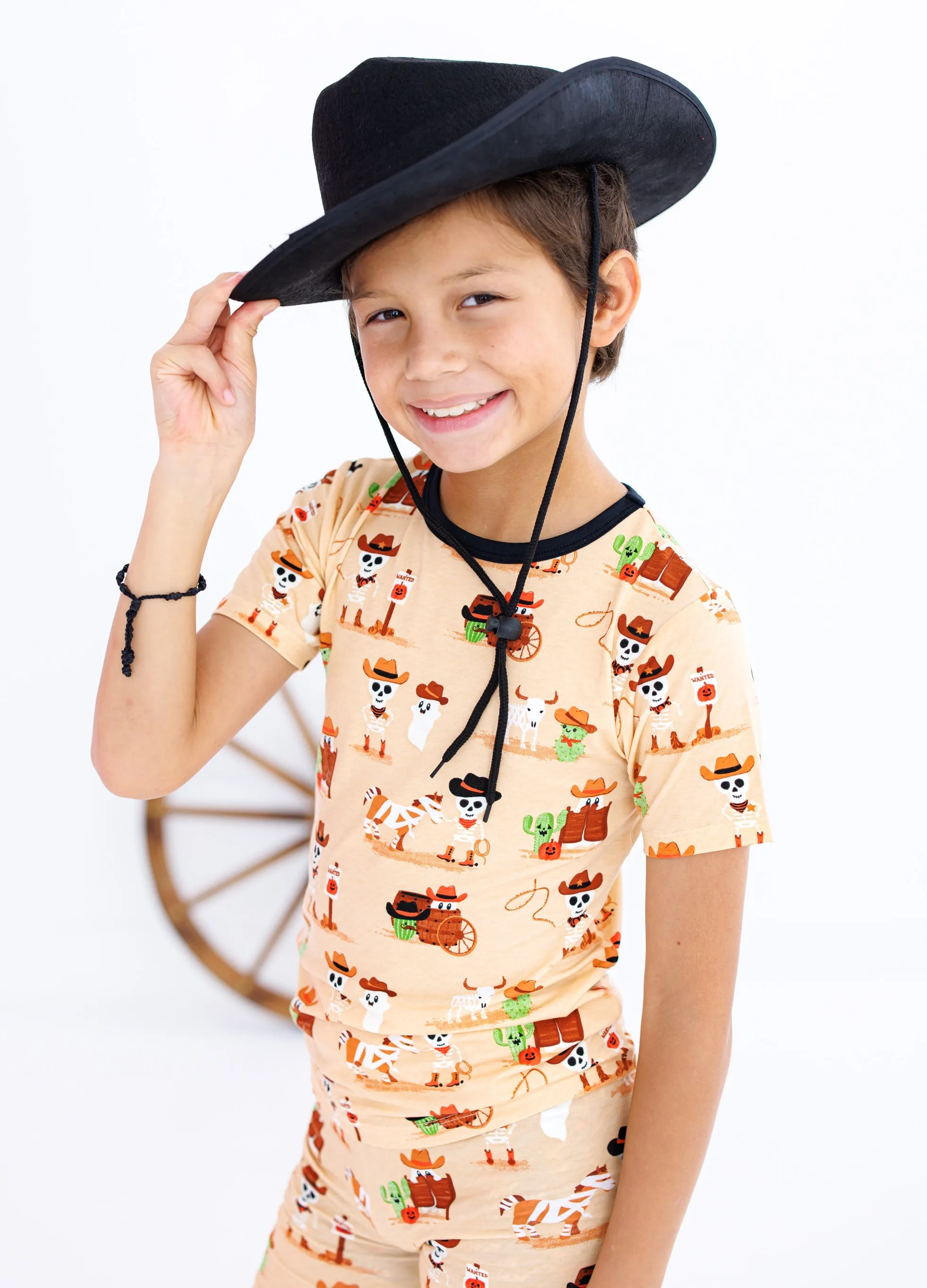 Birdie Bean Willie Glow in the Dark Western Skeleton 2-piece Short Sleeve Pajamas with Shorts