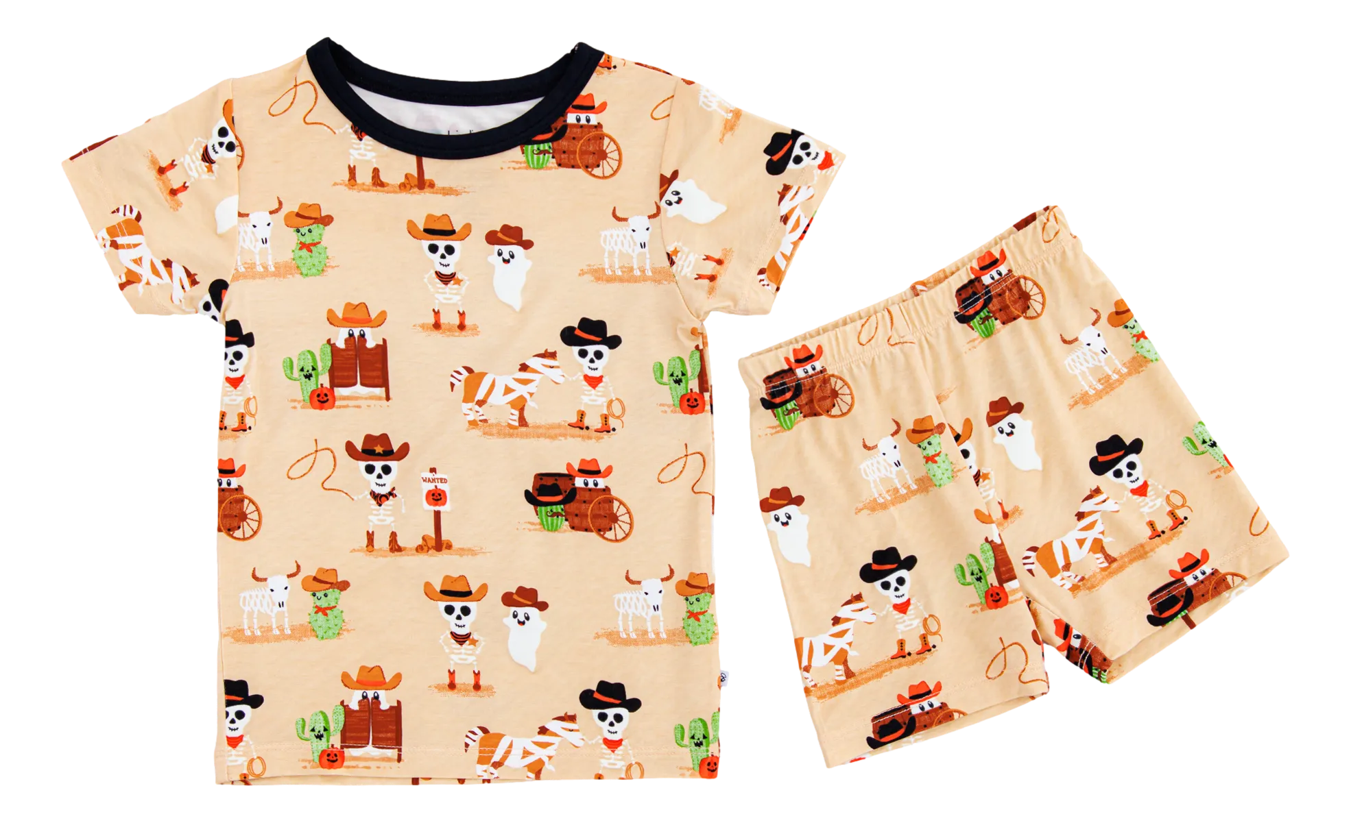 Birdie Bean Willie Glow in the Dark Western Skeleton 2-piece Short Sleeve Pajamas with Shorts