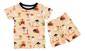 Birdie Bean Willie Glow in the Dark Western Skeleton 2-piece Short Sleeve Pajamas with Shorts