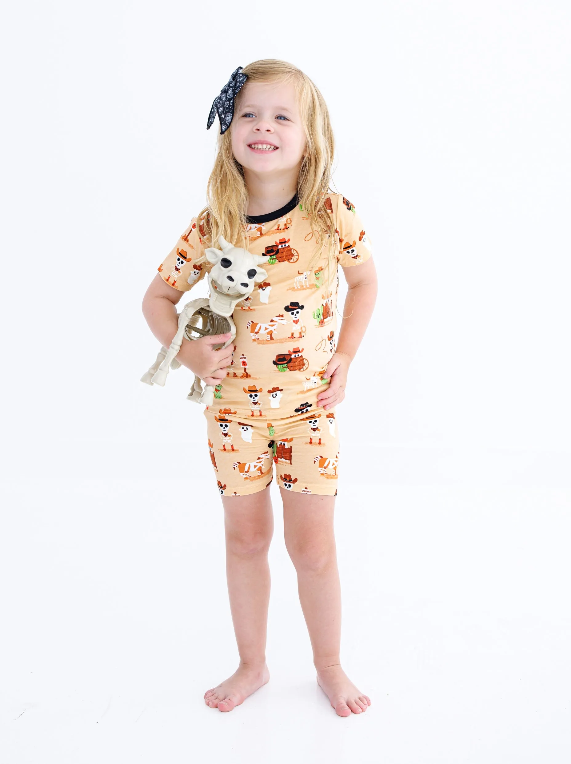 Birdie Bean Willie Glow in the Dark Western Skeleton 2-piece Short Sleeve Pajamas with Shorts
