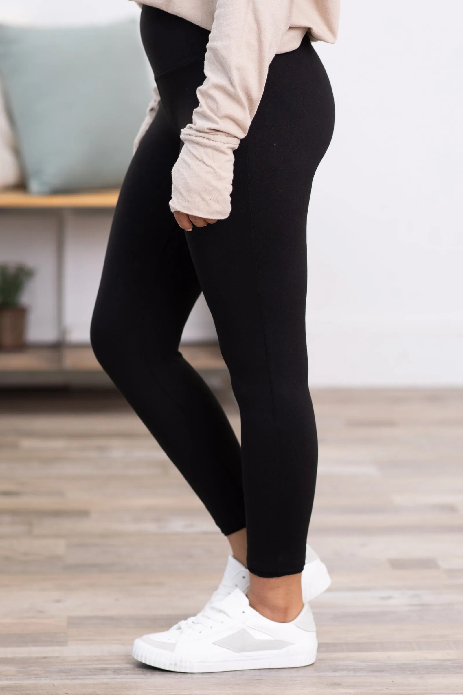 Black Brushed Wide Waistband Leggings