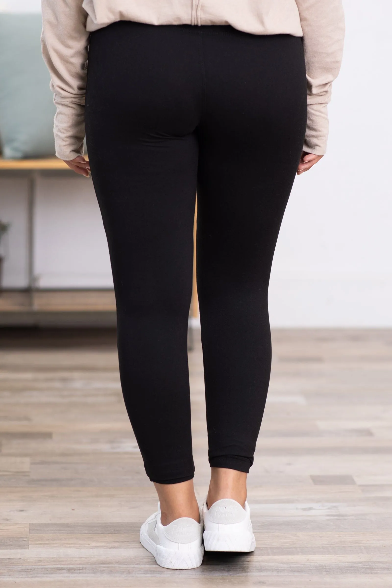 Black Brushed Wide Waistband Leggings