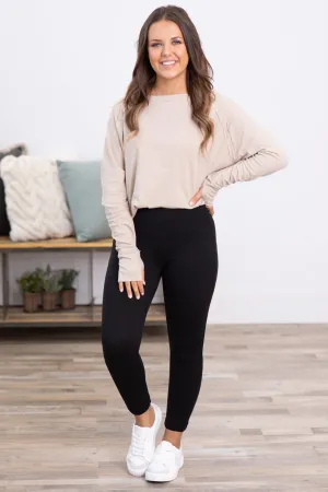 Black Brushed Wide Waistband Leggings
