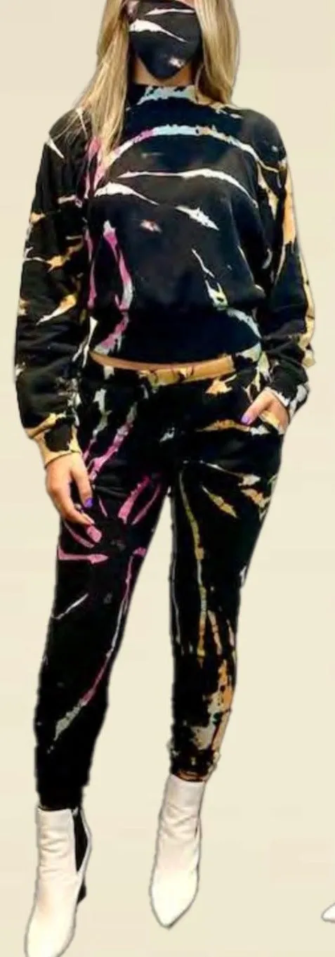 Black Rainbow Tie Dye Raglan Sleeve Crew Neck Crop Sweatshirt